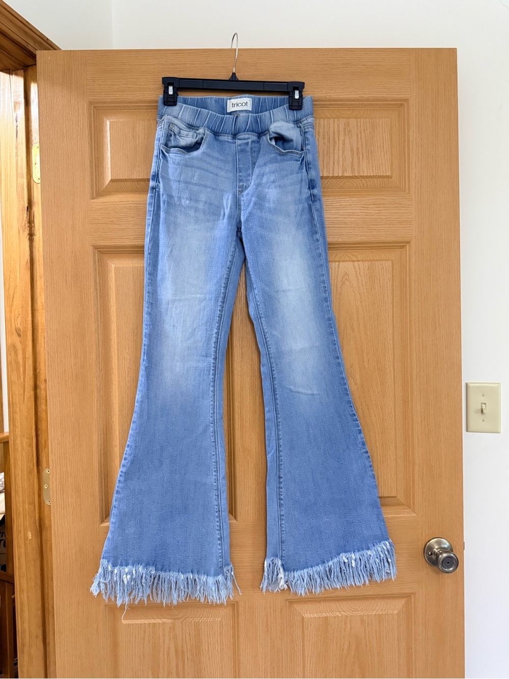 Tricot Light Blue Frayed Hem Flare Jeans - Women's
